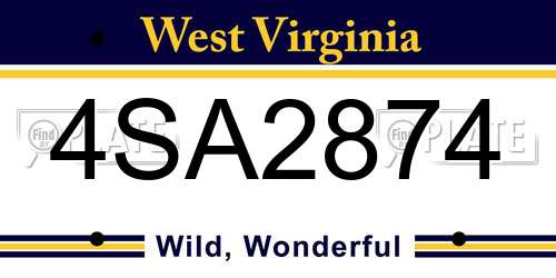 4SA2874 West Virginia License Plate