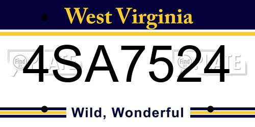 4SA7524 West Virginia License Plate