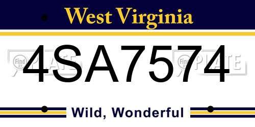 4SA7574 West Virginia License Plate