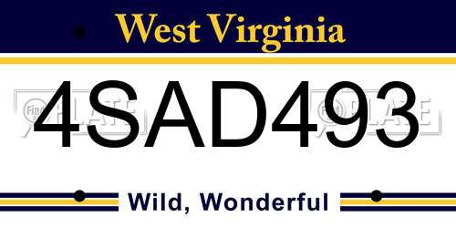 4SAD493 West Virginia License Plate