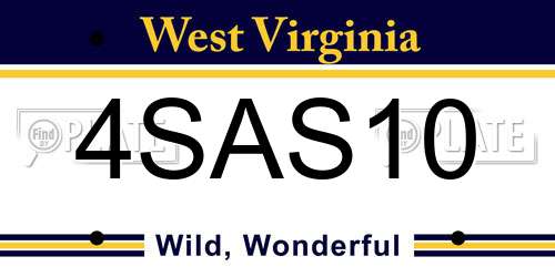 4SAS10 West Virginia License Plate