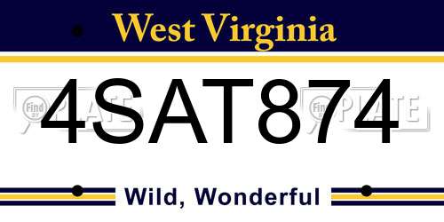 4SAT874 West Virginia License Plate