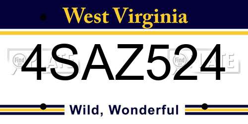 4SAZ524 West Virginia License Plate