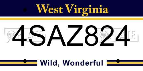 4SAZ824 West Virginia License Plate
