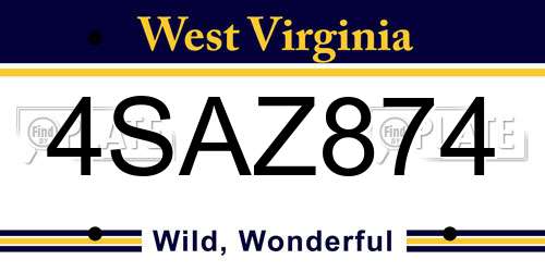 4SAZ874 West Virginia License Plate