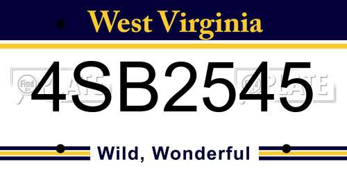 4SB2545 West Virginia License Plate