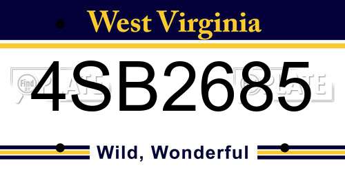 4SB2685 West Virginia License Plate