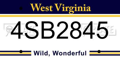 4SB2845 West Virginia License Plate