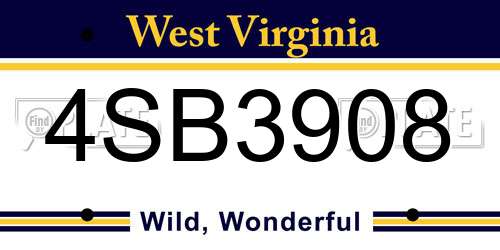 4SB3908 West Virginia License Plate