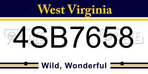 4SB7658 West Virginia License Plate