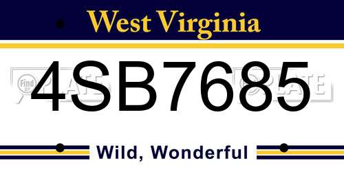 4SB7685 West Virginia License Plate
