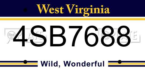 4SB7688 West Virginia License Plate