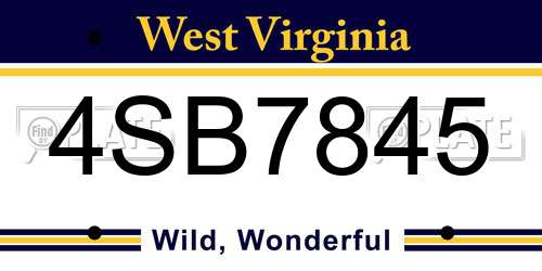 4SB7845 West Virginia License Plate