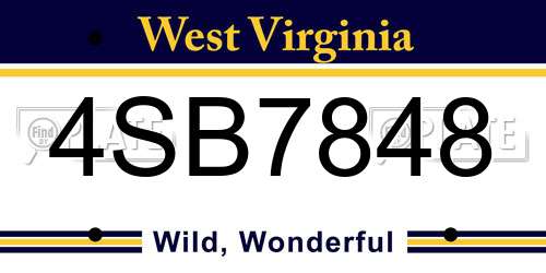 4SB7848 West Virginia License Plate
