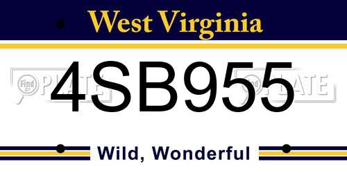 4SB955 West Virginia License Plate