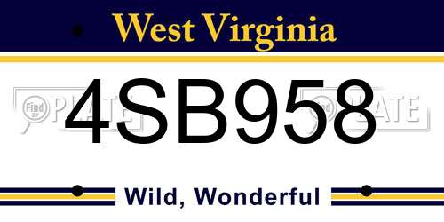 4SB958 West Virginia License Plate