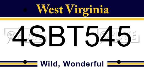 4SBT545 West Virginia License Plate
