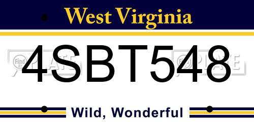 4SBT548 West Virginia License Plate