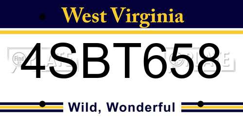 4SBT658 West Virginia License Plate