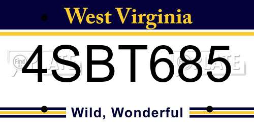 4SBT685 West Virginia License Plate