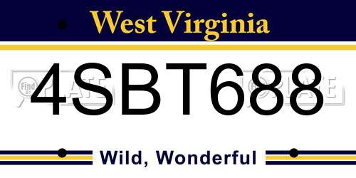 4SBT688 West Virginia License Plate
