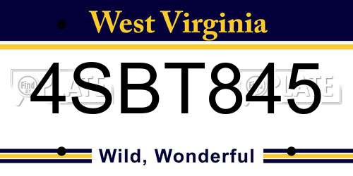 4SBT845 West Virginia License Plate
