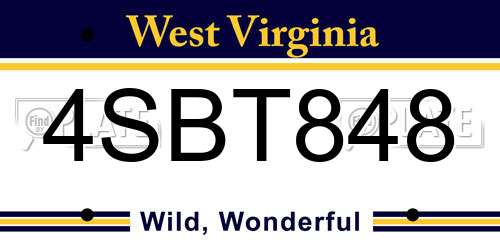 4SBT848 West Virginia License Plate