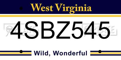 4SBZ545 West Virginia License Plate