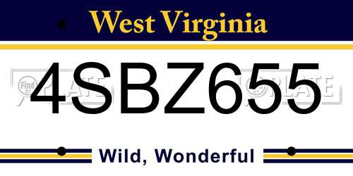 4SBZ655 West Virginia License Plate