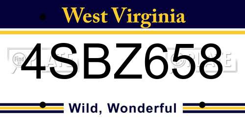 4SBZ658 West Virginia License Plate