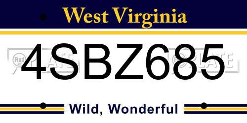 4SBZ685 West Virginia License Plate