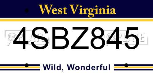 4SBZ845 West Virginia License Plate