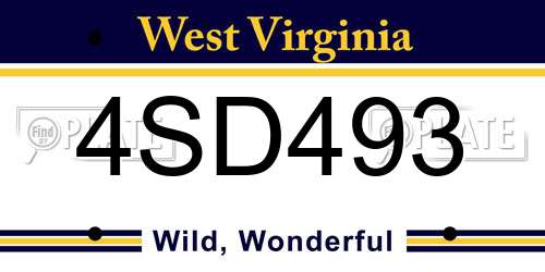 4SD493 West Virginia License Plate