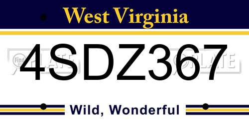 4SDZ367 West Virginia License Plate