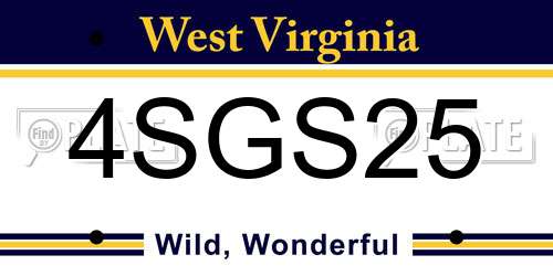 4SGS25 West Virginia License Plate