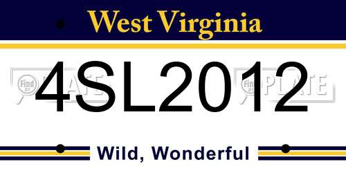 4SL2012 West Virginia License Plate