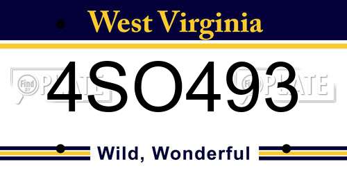 4SO493 West Virginia License Plate