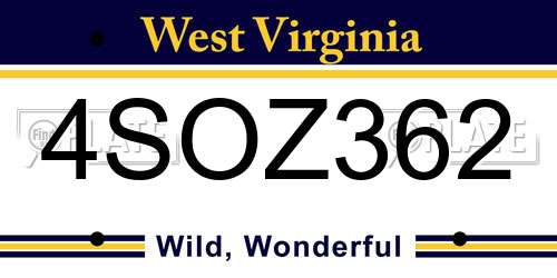 4SOZ362 West Virginia License Plate