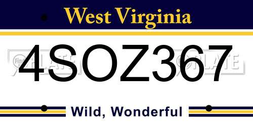 4SOZ367 West Virginia License Plate