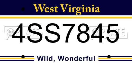 4SS7845 West Virginia License Plate