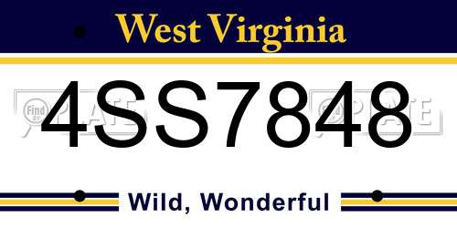 4SS7848 West Virginia License Plate