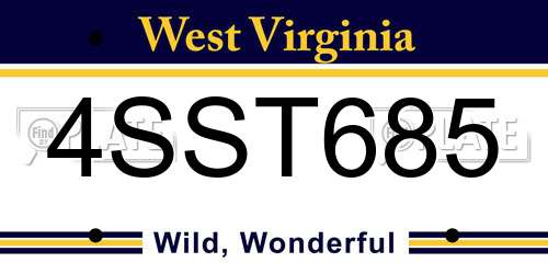 4SST685 West Virginia License Plate