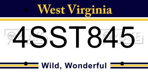 4SST845 West Virginia License Plate