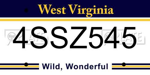 4SSZ545 West Virginia License Plate