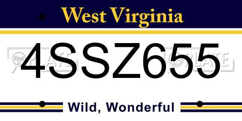 4SSZ655 West Virginia License Plate