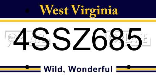 4SSZ685 West Virginia License Plate