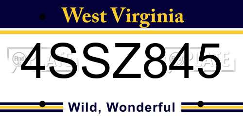 4SSZ845 West Virginia License Plate