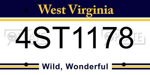 4ST1178 West Virginia License Plate
