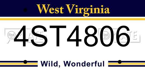 4ST4806 West Virginia License Plate