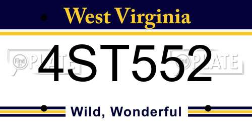 4ST552 West Virginia License Plate